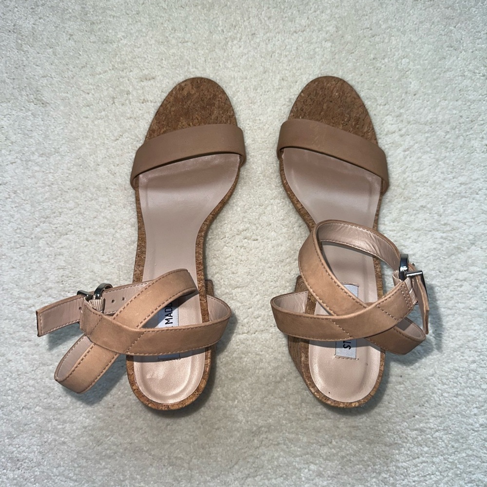 Steve Madden Two Strap Tan “Cork” Heeled Sandal- Size 11 - Picture 2 of 16